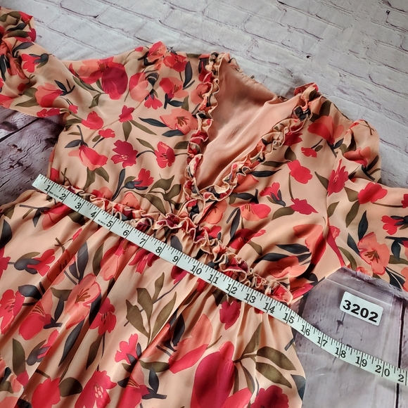 Shein Floral Maxi Dress Pleated Edges Layered Chiffon Evening Cocktail Medium - Picture 9 of 11